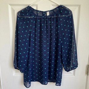 Old Navy sheer navy and turquoise patterned blouse